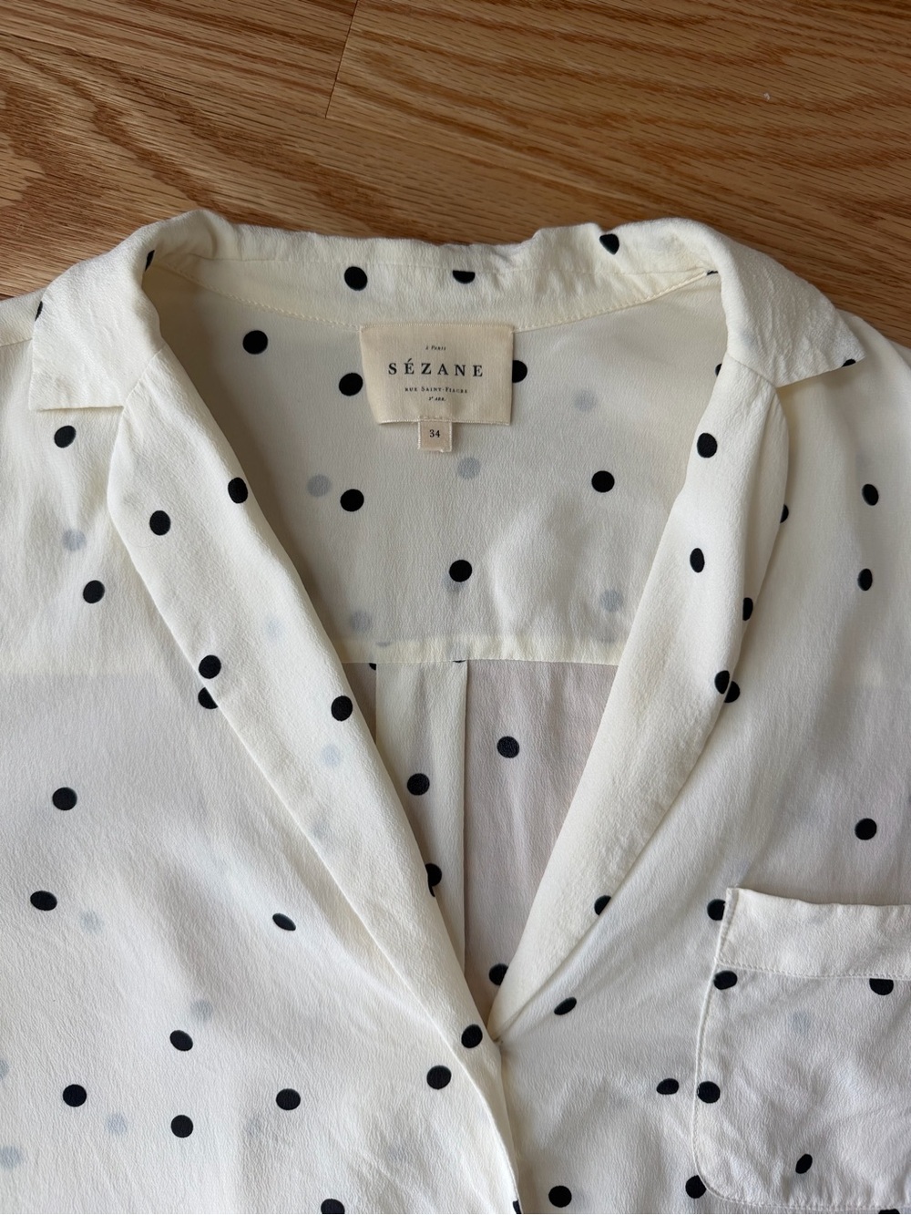 Sézane Florence Shirt 100% Silk Polka Dot Blouse Ecru Size 34 - Picture 3 of 12